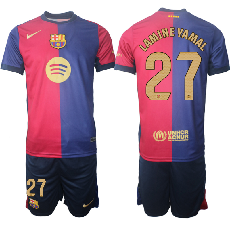 Men 2024-2025 Club Barcelona home Red blue #27 Soccer Jersey